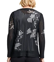 MISOOK Floral Sheer Striped Soft Knit V-Neck Long Sleeve Jacket