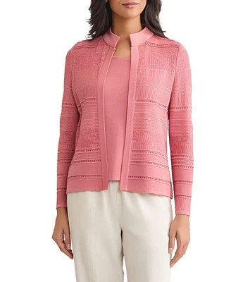MISOOK Heritage Multi-Stitch Tonal Knit Mandarin Collar Long Sleeve Jacket