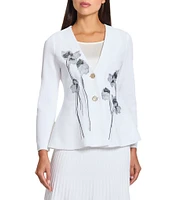 MISOOK Knit Floral Embroidery V-Neck Long Sleeve Peplum Jacket