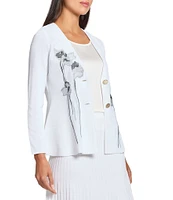 MISOOK Knit Floral Embroidery V-Neck Long Sleeve Peplum Jacket