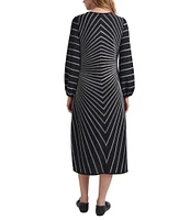 MISOOK Knit Melange Stripe Boat Neck Long Sleeve Midi Dress