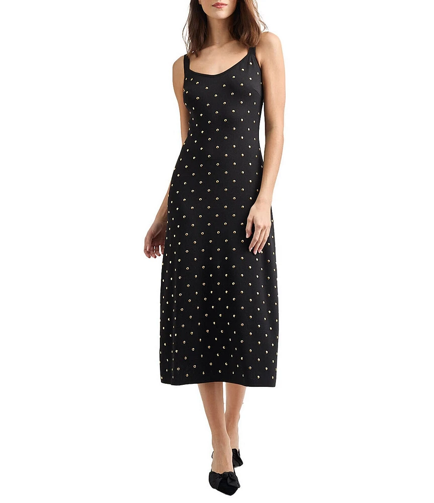 MISOOK Knit Scoop Neck Sleeveless Studded Midi Sheath Dress