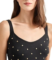 MISOOK Knit Scoop Neck Sleeveless Studded Midi Sheath Dress