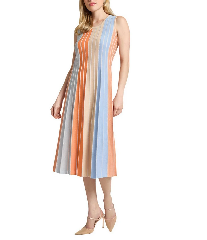 MISOOK Lurex Knit Stripe Scoop Neck Sleeveless Maxi Dress
