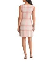 MISOOK Multi-Color Plaid Knit Boat Neck Sleeveless Fit-And-Flare Dress