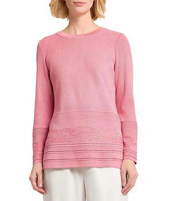 MISOOK Multi-Stitch Tonal Ribbed Knit Round Neck Long Sleeve Tunic