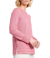 MISOOK Multi-Stitch Tonal Ribbed Knit Round Neck Long Sleeve Tunic