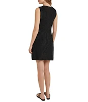 MISOOK Novelty Yarn Ribbon Knit Round Neck Sleeveless Embroidered A-Line Dress