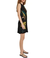 MISOOK Novelty Yarn Ribbon Knit Round Neck Sleeveless Embroidered A-Line Dress