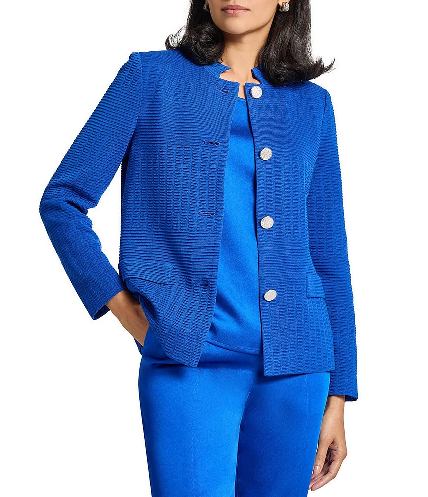 MISOOK Ottoman Knit Mandarin Collar Long Sleeve Jacket