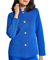 MISOOK Ottoman Knit Mandarin Collar Long Sleeve Jacket