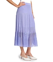MISOOK Pleated Sheer Hem Tiered Knit Maxi Skirt