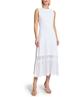 MISOOK Pointelle Knit Crew Neck Sleeveless Ruffle Hem Dress