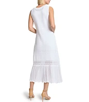 MISOOK Pointelle Knit Crew Neck Sleeveless Ruffle Hem Dress