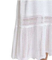 MISOOK Pointelle Knit Crew Neck Sleeveless Ruffle Hem Dress