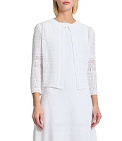 MISOOK Pointelle Knit Round Neck Bracelet Sleeve Jacket