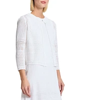 MISOOK Pointelle Knit Round Neck Bracelet Sleeve Jacket