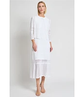 MISOOK Pointelle Knit Round Neck Bracelet Sleeve Jacket