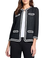 MISOOK Pointelle Open Knit Chain Trim Round Neck Bracelet Sleeve Jacket