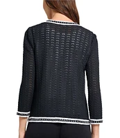 MISOOK Pointelle Open Knit Chain Trim Round Neck Bracelet Sleeve Jacket