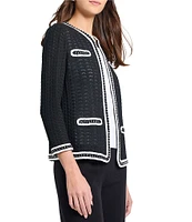 MISOOK Pointelle Open Knit Chain Trim Round Neck Bracelet Sleeve Jacket