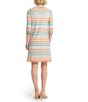 MISOOK Pointelle Zigzag Knit Split V-Neck Elbow Sleeve Shift Dress