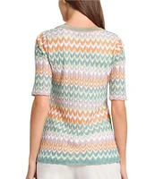 MISOOK Pointelle ZigZag Knit Square Neck Elbow Sleeve Tunic