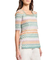 MISOOK Pointelle ZigZag Knit Square Neck Elbow Sleeve Tunic