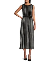 MISOOK Ribbed Knit Crew Neck Sleeveless Belted Midi Dress