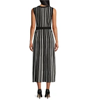 MISOOK Ribbed Knit Crew Neck Sleeveless Belted Midi Dress