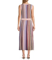 MISOOK Ribbed Knit Crew Neck Sleeveless Belted Midi Dress