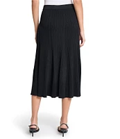 MISOOK Ribbed Knit Flared Pull-On Midi Skirt