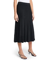 MISOOK Ribbed Knit Flared Pull-On Midi Skirt