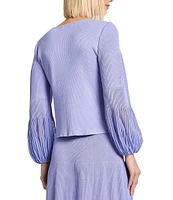 MISOOK Ribbed Knit V-Neck Sheer Bishop Sleeve Top