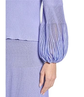 MISOOK Ribbed Knit V-Neck Sheer Bishop Sleeve Top