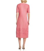 MISOOK Ribbed Soft Knit Scoop Neck Short Sleeve A-Line Midi Dress