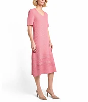 MISOOK Ribbed Soft Knit Scoop Neck Short Sleeve A-Line Midi Dress