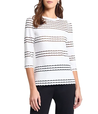 MISOOK Soft Knit Round Neck 3/4 Sleeve Scallop Tunic
