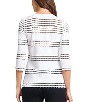 MISOOK Soft Knit Round Neck 3/4 Sleeve Scallop Tunic