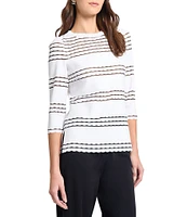 MISOOK Soft Knit Round Neck 3/4 Sleeve Scallop Tunic