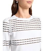 MISOOK Soft Knit Round Neck 3/4 Sleeve Scallop Tunic