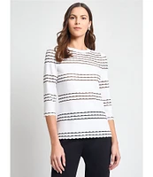 MISOOK Soft Knit Round Neck 3/4 Sleeve Scallop Tunic