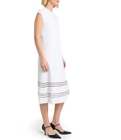 MISOOK Soft Knit Round Neck Cap Sleeve Scallop Trim A-Line Midi Dress