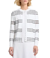 MISOOK Soft Knit Stripe Round Neck Long Sleeve Scallop Jacket