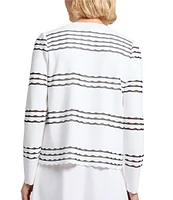 MISOOK Soft Knit Stripe Round Neck Long Sleeve Scallop Jacket
