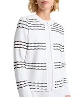 MISOOK Soft Knit Stripe Round Neck Long Sleeve Scallop Jacket