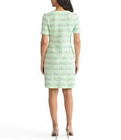 MISOOK Soft Plaid Knit Square Neck Short Sleeve A-Line Dress