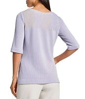 MISOOK Stripe Knit Round Neck Elbow Sleeve Tunic