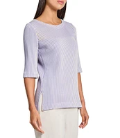 MISOOK Stripe Knit Round Neck Elbow Sleeve Tunic