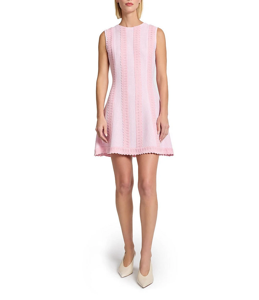 MISOOK Stripe Knit Round Neck Sleeveless Fit-And-Flare Mini Dress